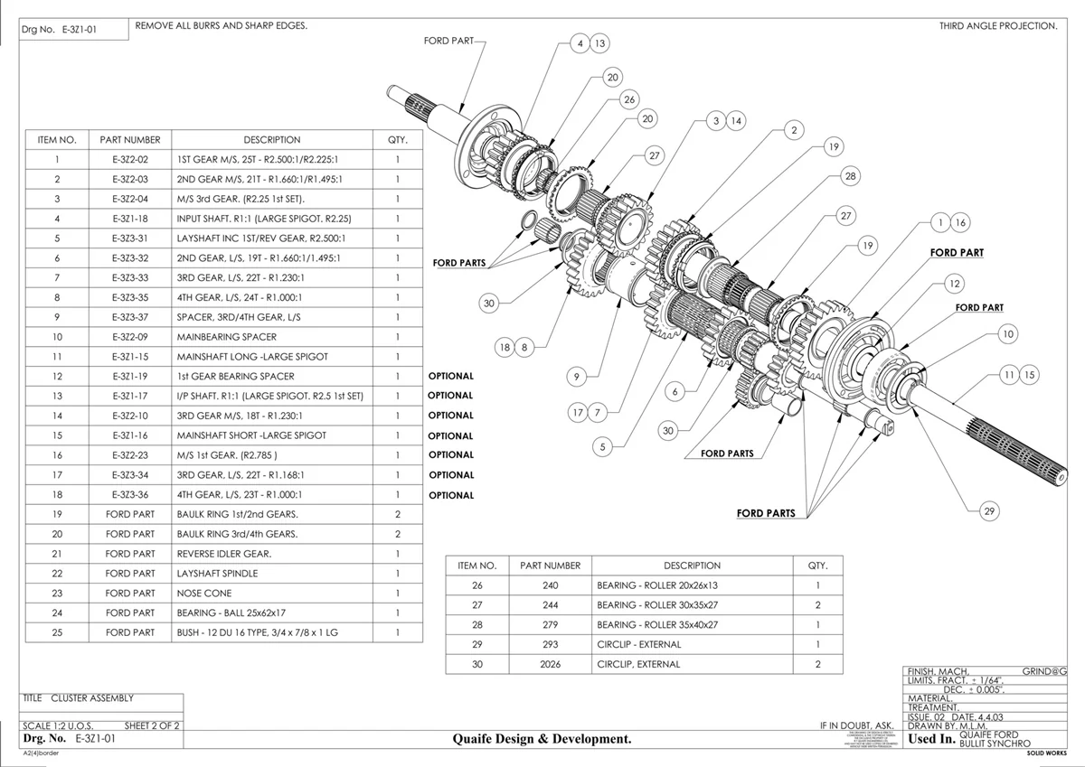 Quaife 4 Speed Synchromesh Gearkit - Ford Bullet (2000E) - Image 3